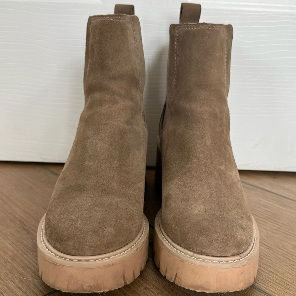 Dolce Vita Taupe Suede Chelsea Lug Booties